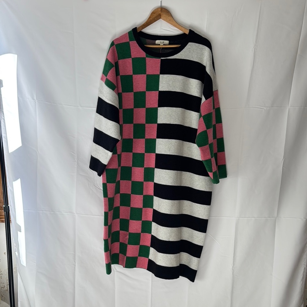 Colorful Checkered Knit Dress